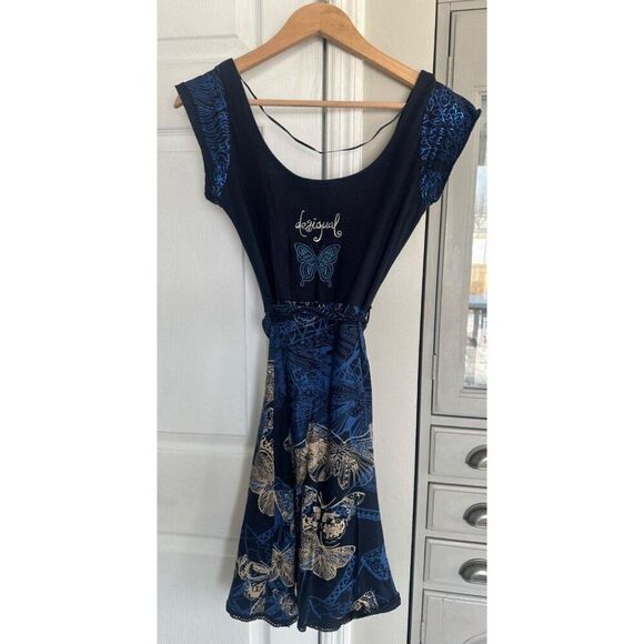 Desigual Y2K Blue Butterfly Floral Dress Women's Small Fairycore - Picture 3 of 9